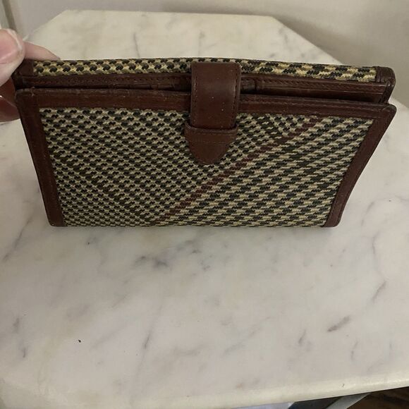 Vintage Ralph Lauren Womens Wallet Houndstooth Brown Leather Card Holder ID - Picture 2 of 9